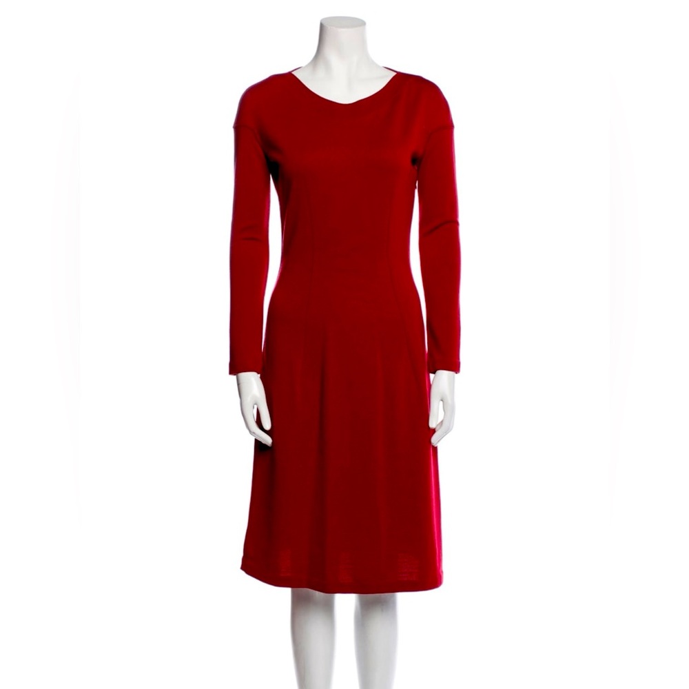 ALAÏA VINTAGE RED VIRGIN WOOL A-LINE DRESS - SIZE M